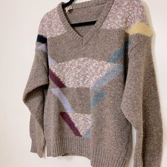 Vintage Wool Brown Dad Sweater Made  In Italy M - Picture 2 of 9